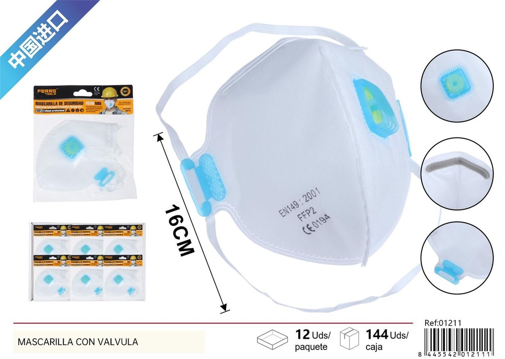 Máscara plegable blanca con válvula - Protección sanitaria