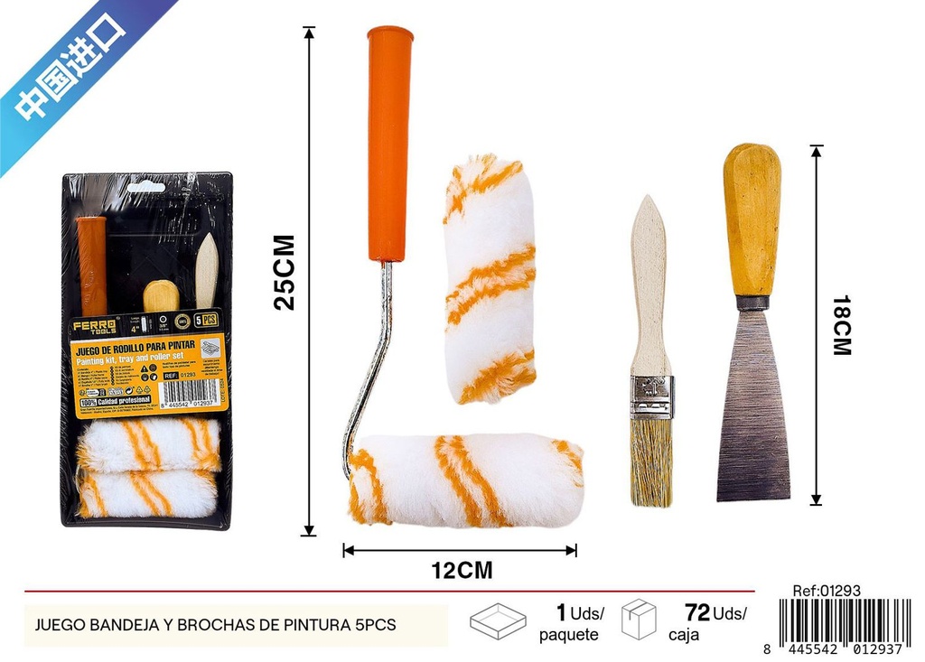 Juego de bandeja y brochas de pintura 5 piezas para bricolaje y manualidades