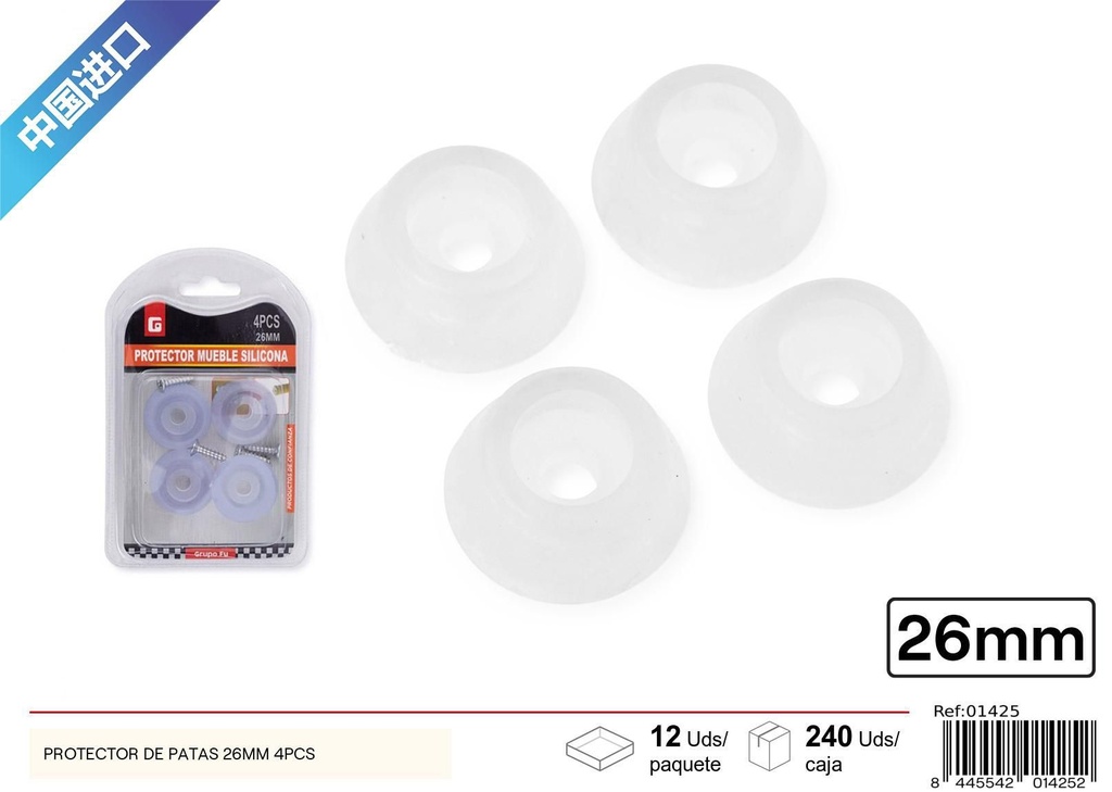 Protector de patas transparentes 26 mm 4 piezas - Accesorios de ferretería