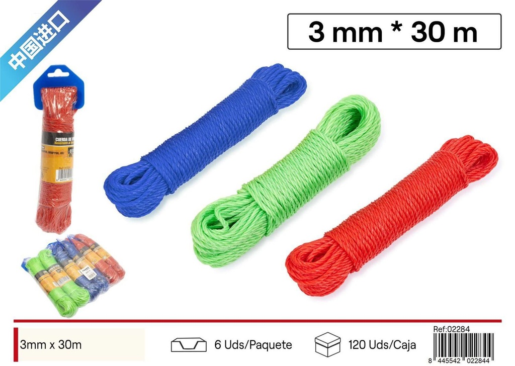 Cuerda PE multicolor 3mm*30m - Ferretería y cuerdas