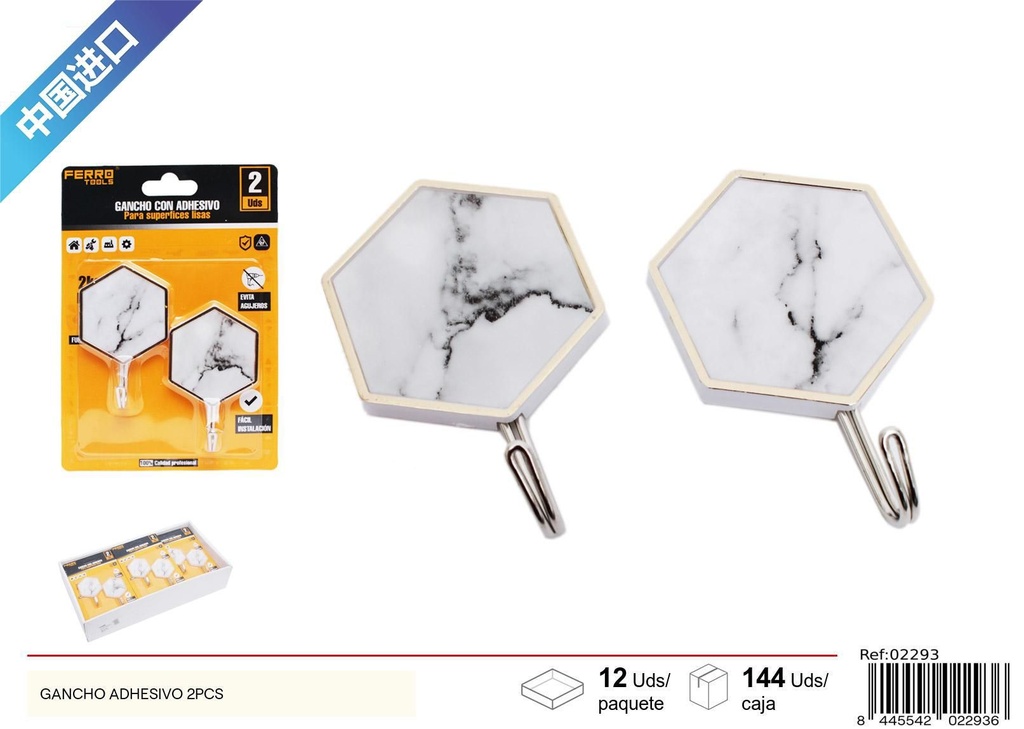 Gancho adhesivo de mármol hexagonal 2 piezas - Suministros para ferretería