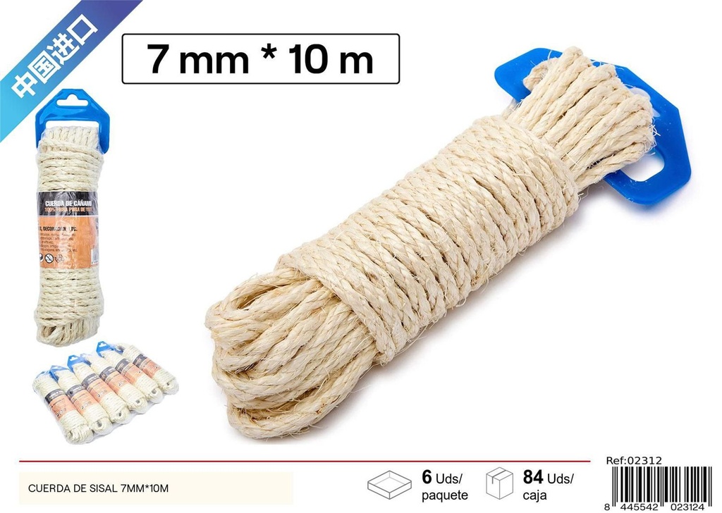 Cuerda de sisal 7mm*10m para trabajos de bricolaje y manualidades