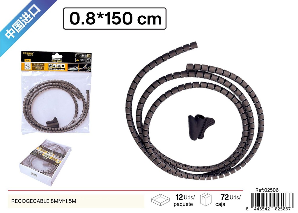 Recogecable 8mm x 1.5m para organizar cables y evitar enredos