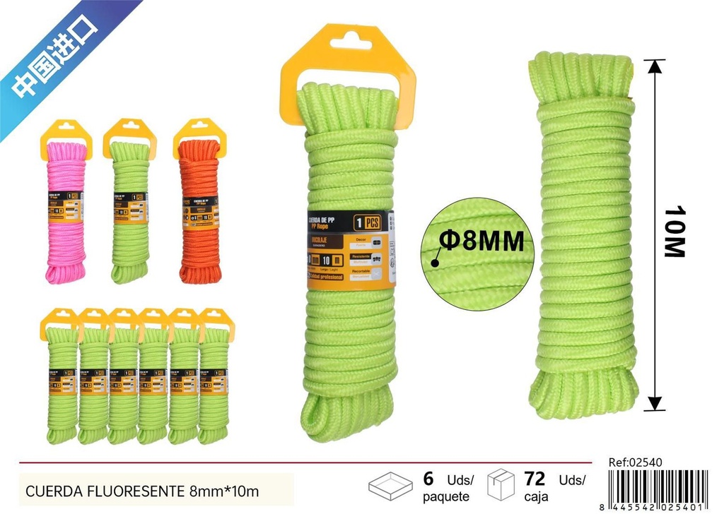 Cuerda fluorescente 8mm*10m para actividades al aire libre