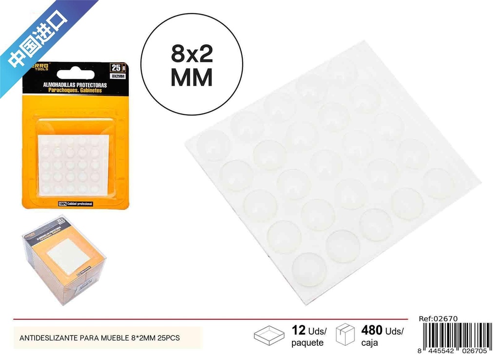 Protector antideslizante para muebles medio círculo 8*2mm 25 piezas - Accesorios de ferretería