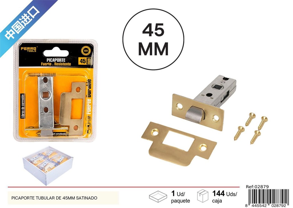 Picaporte tubular de 45mm satinado para puertas