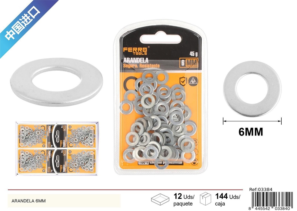 Arandela plana 6mm - Accesorios de ferretería