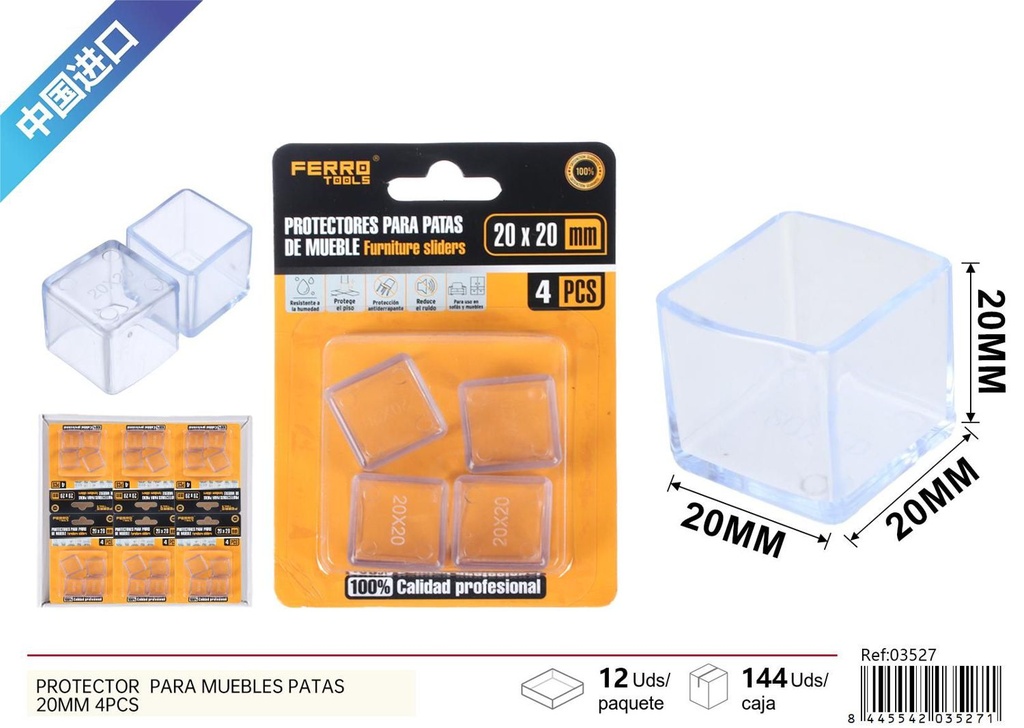 Protector para muebles patas 20 mm 4 pcs - Ferretería y hogar