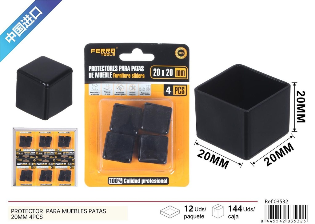 Protector para muebles patas 20 mm 4 pcs - Ferretería y hogar