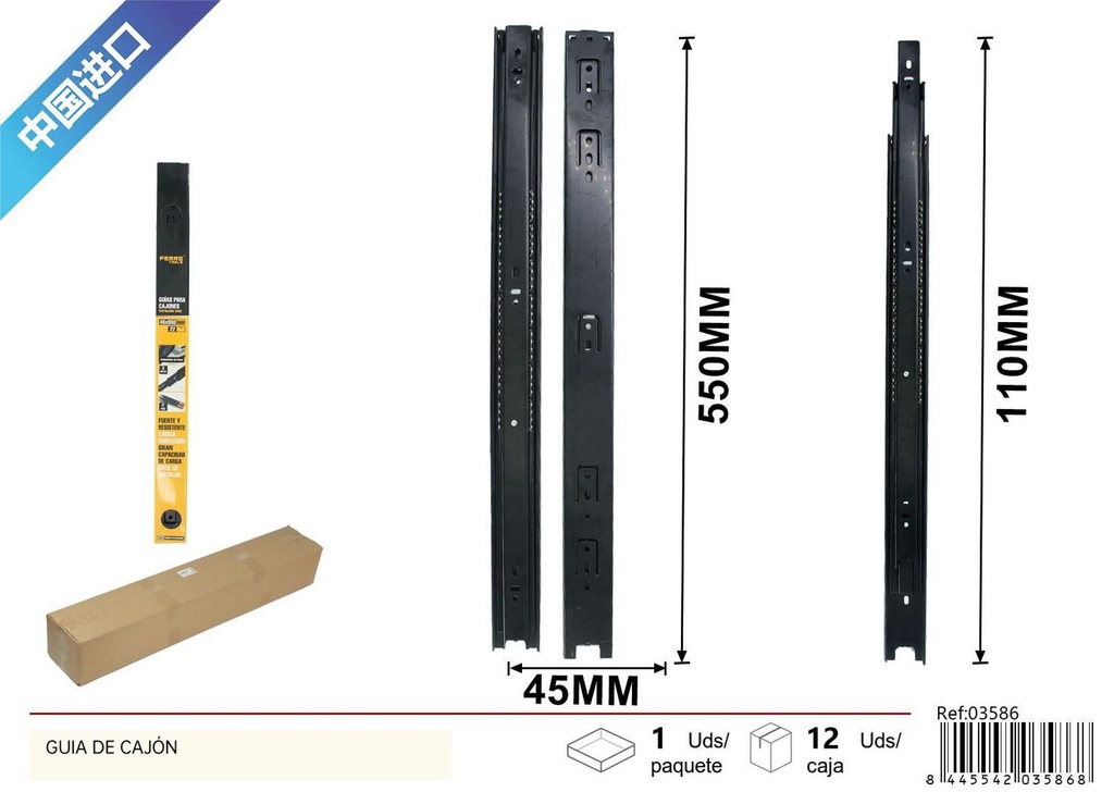 Guía de cajón 45x550mm para muebles