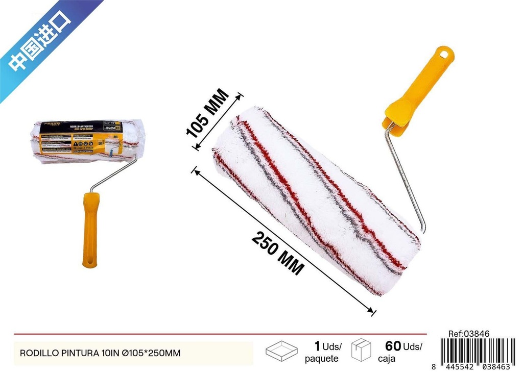 Rodillo pintura 10in Ø105x250mm para aplicaciones de pintura