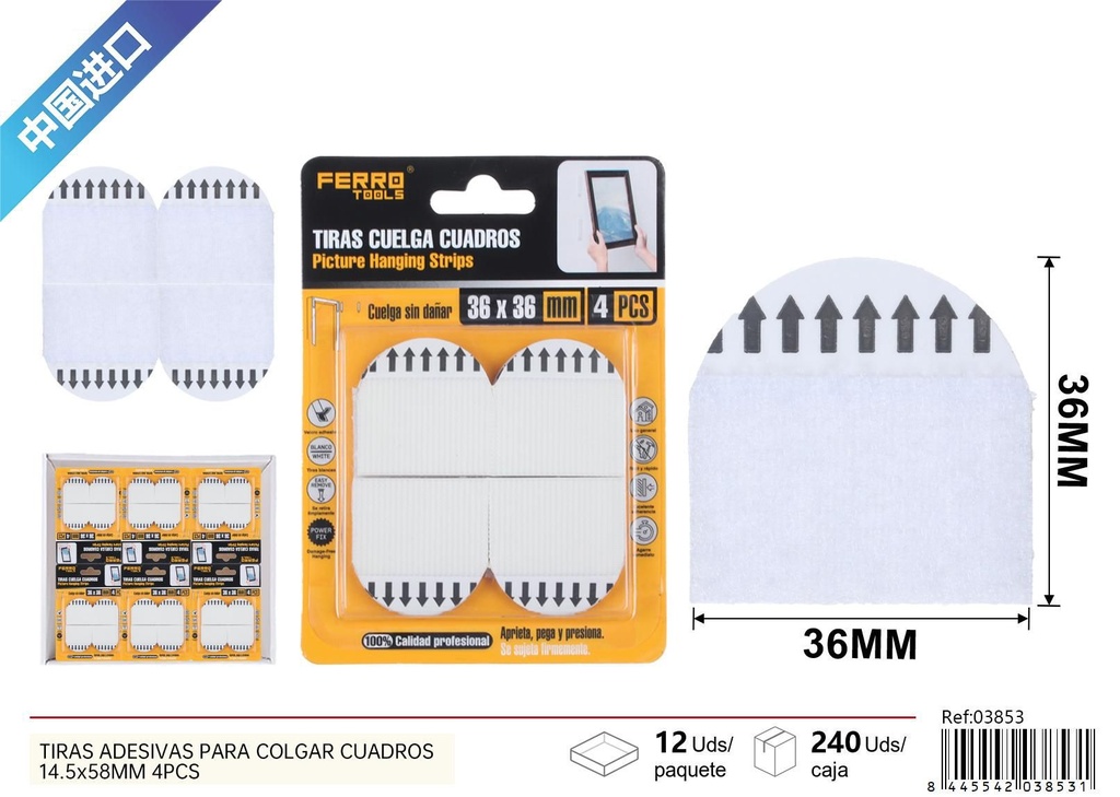 Tiras adhesivas para colgar cuadros 36x36mm 4pcs - Ferretería y colgadores