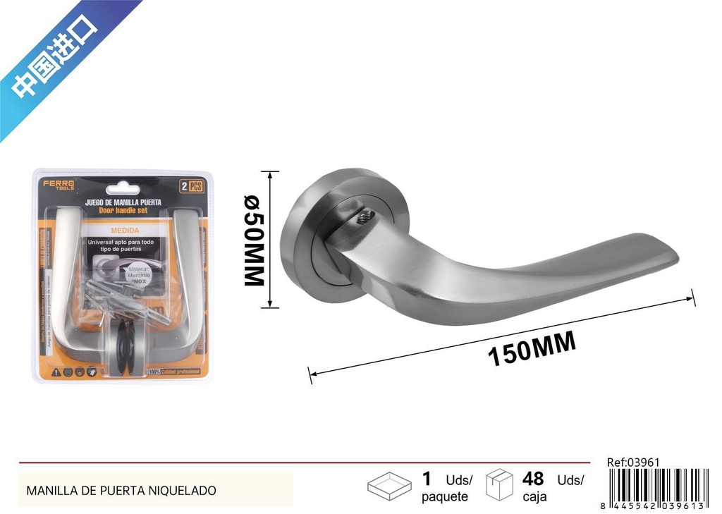 Manilla de puerta niquelado 50mm - Accesorios de ferretería y manijas