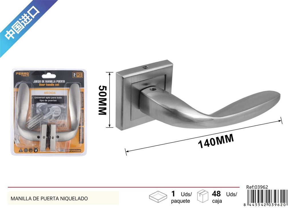 Manilla de puerta niquelada cuadrada 50mm - Herrajes y accesorios para puertas