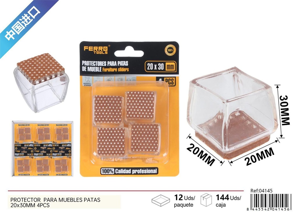 Protector de patas para muebles 20x30mm 4 piezas transparente