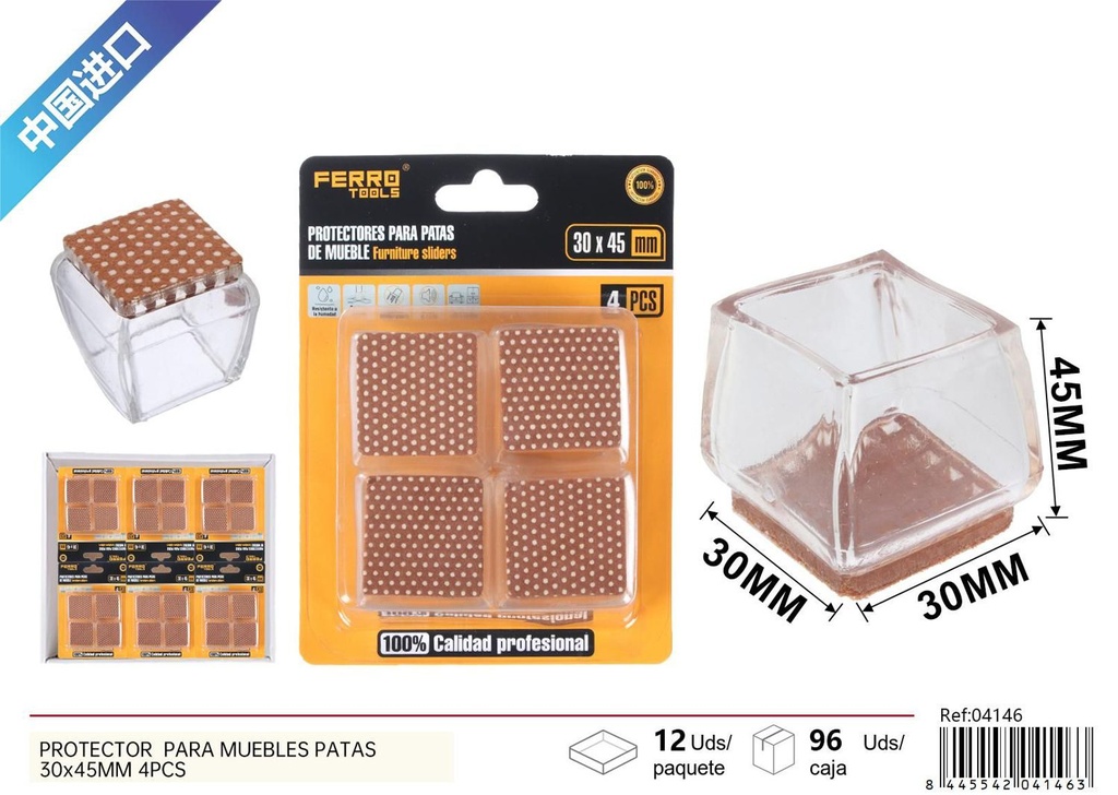 Protector para patas de muebles 30*45 mm 4 pcs - Accesorios de ferretería