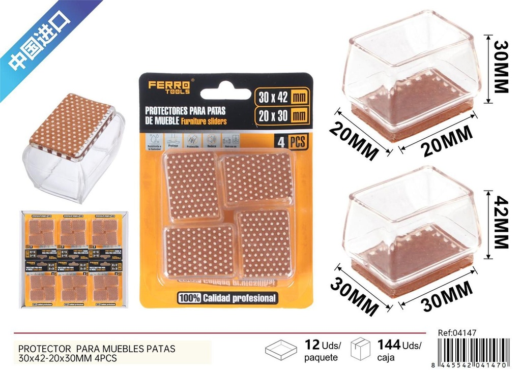 Protector para muebles patas 30-42x20-30mm 4pcs para protección