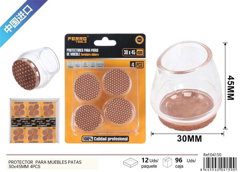 Protector para muebles patas 30*45mm 4 piezas - Accesorios de ferretería