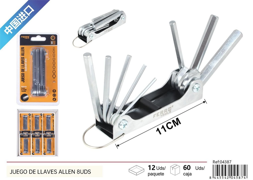 Juego de llaves Allen 8pcs para bricolaje