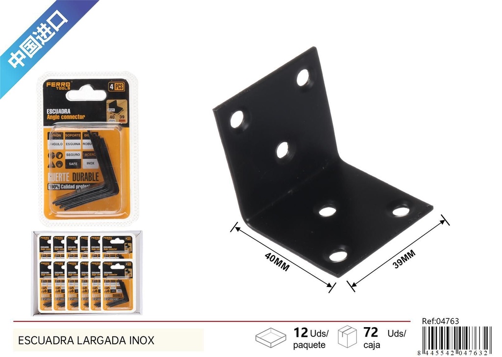 Escuadra cuadrada negra 2.0 mm 40x40x39 mm 4 piezas - Ferretería y herrajes