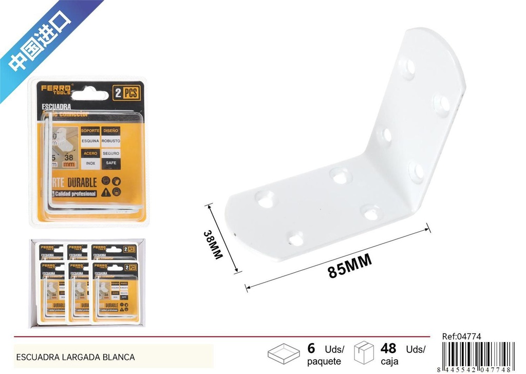 Escuadra redonda blanca 3.0mm 85*85*38mm 2pcs - Ferretería 