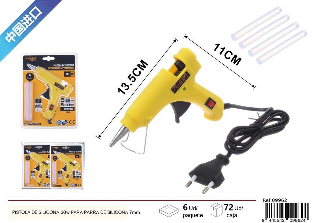 Pistola de silicona 30w con 4 barras para manualidades