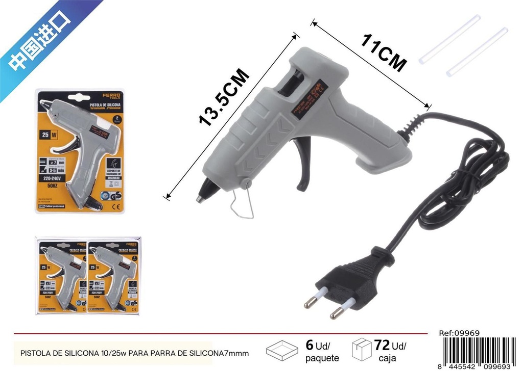 Pistola de silicona gris 10-25W + 2 barras de pegamento - Herramientas de manualidades