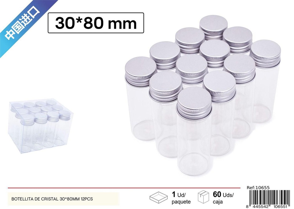 Botellita de cristal 30x80 mm 12pcs - Utensilios de cocina