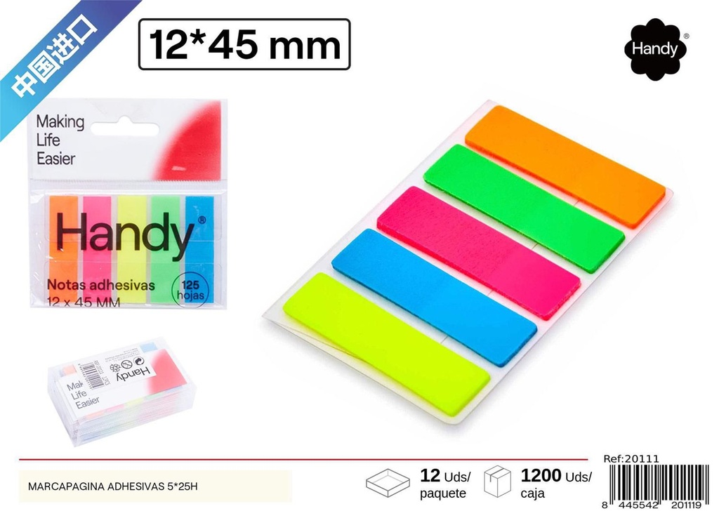 Marcador de páginas adhesivo PET 5x25 mm - Papelería y útiles de oficina