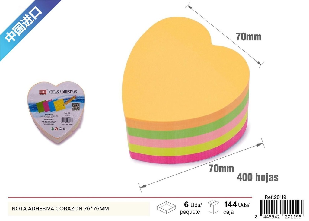 Nota adhesiva corazón 76*76mm - Material de oficina