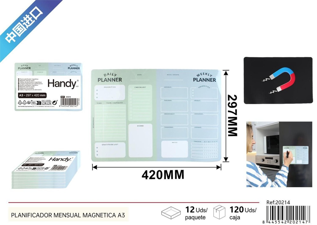 Planificador semanal magnético A3 para frigorífico