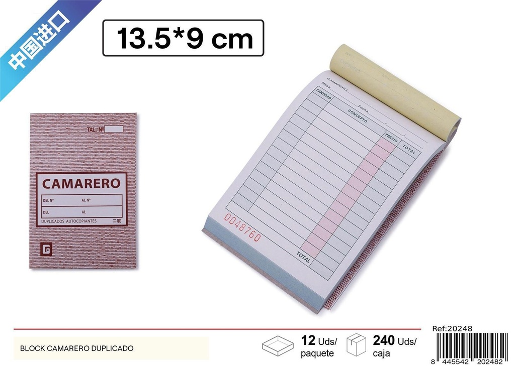 Talonario de camarero duplicado 50 copias 9x13 cm - Material de oficina