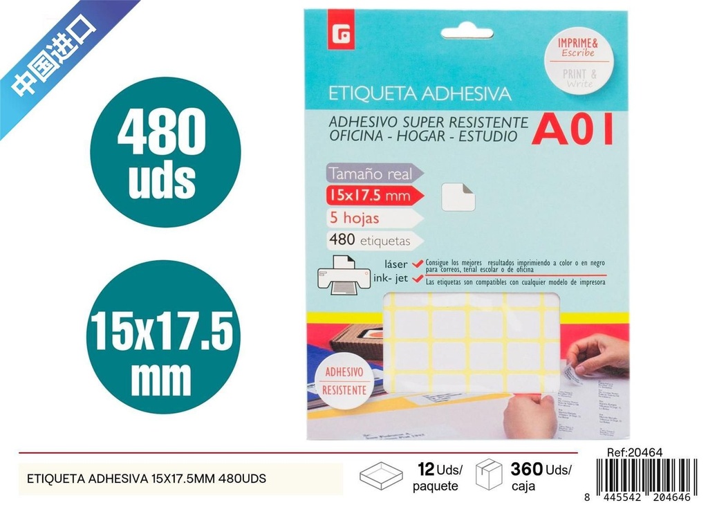 Etiquetas adhesivas blancas 15x17.5mm (480pcs) - Material de oficina