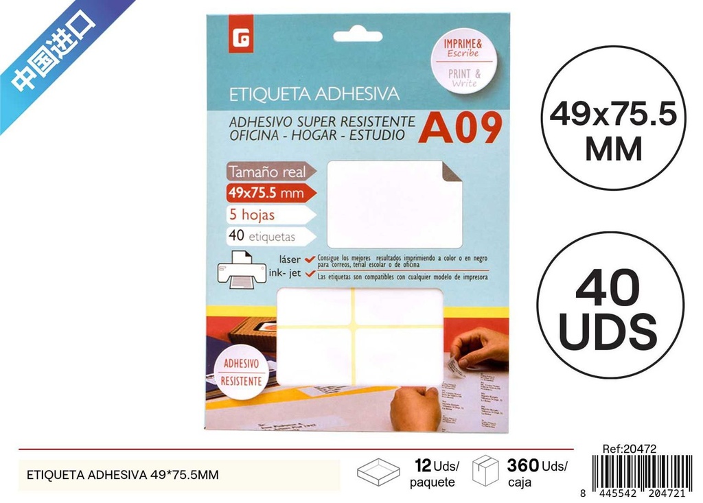 Etiquetas adhesivas blancas 48.5x75mm (40pcs) - Material de oficina