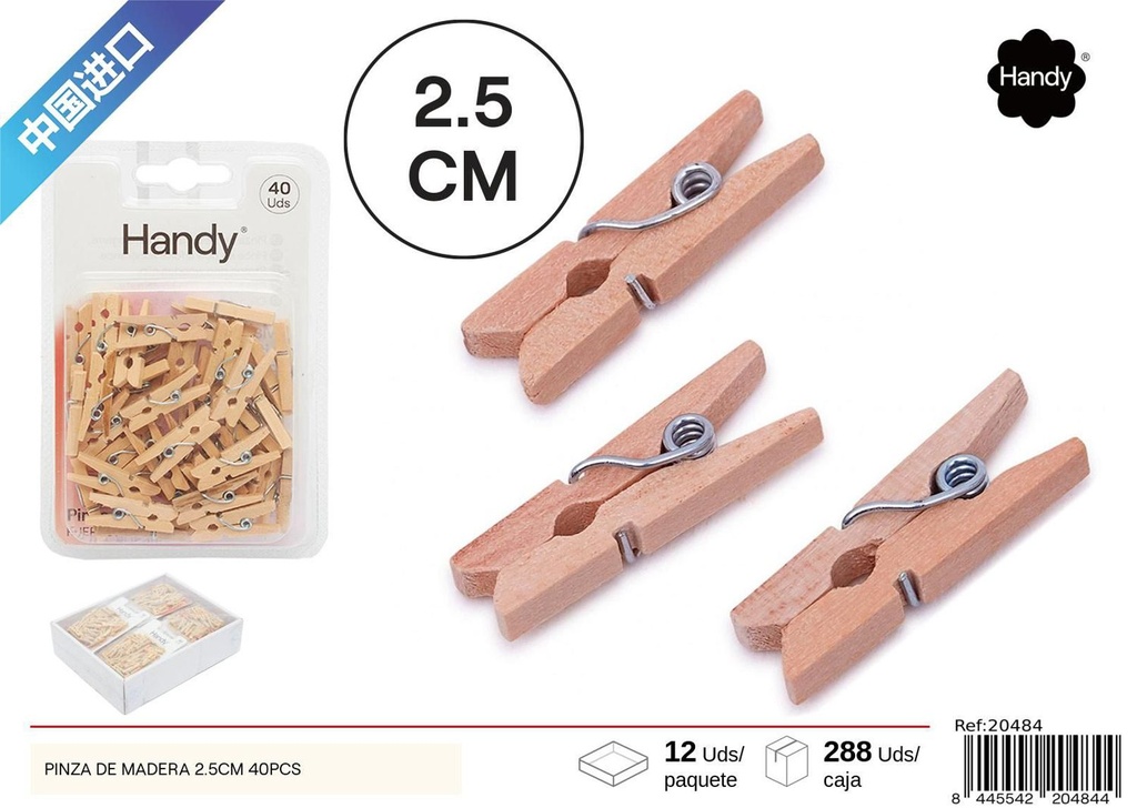 Pinza de madera 2.5cm 40pcs para manualidades y decoración