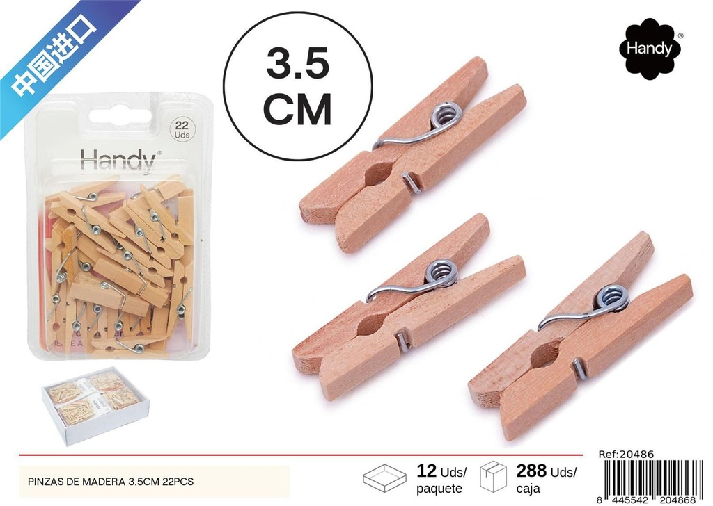 Pincitas de madera 3.5 cm 22 pcs - Artículos de oficina