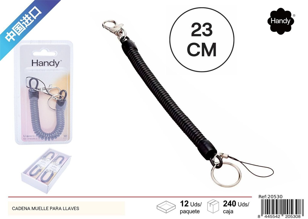Cadena de resorte para llaves negra (23 cm) - Regalos y llaveros