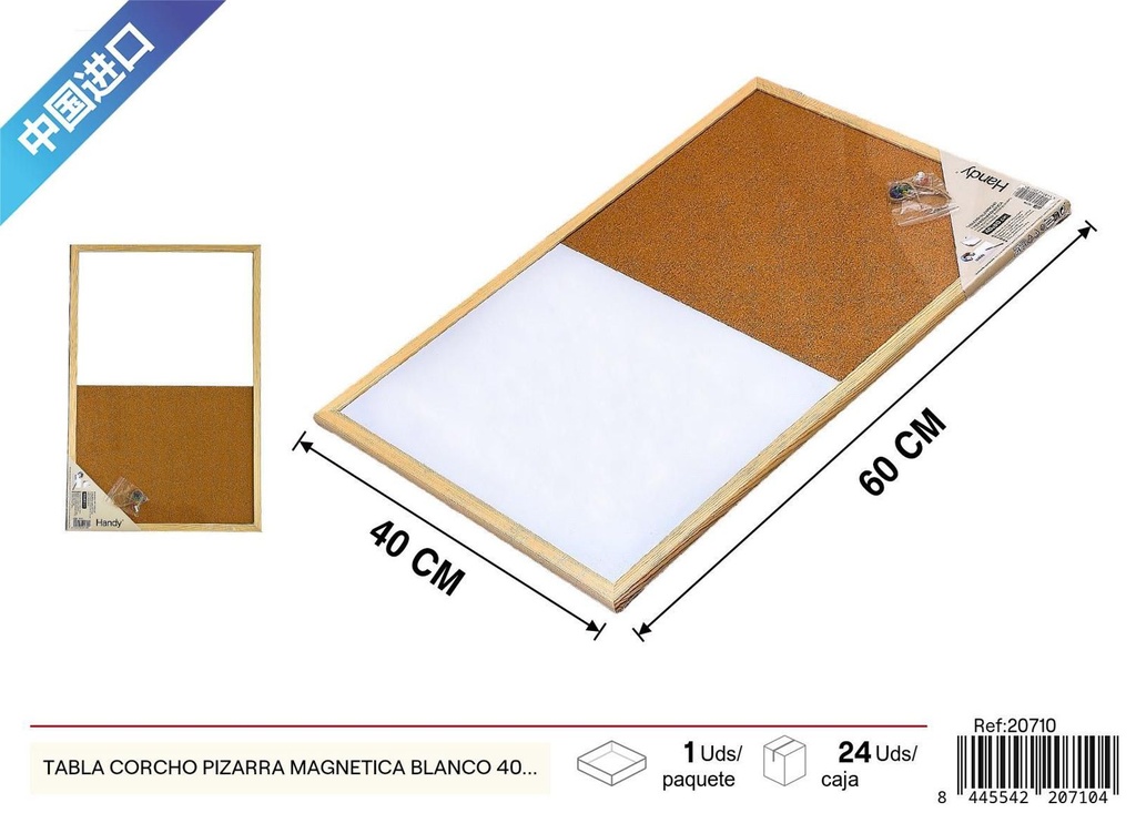 Tabla corcho pizarra magnética blanca 40x60cm para oficina y escuela