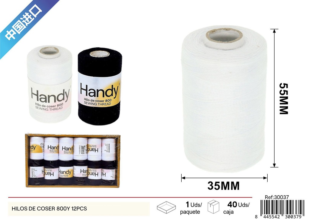 Hilos de coser 800Y blanco y negro 12pcs - Accesorios de mercería