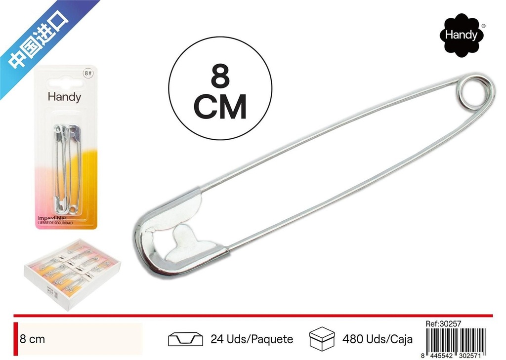 Imperdibles plateados tamaño 8 - Accesorios de costura