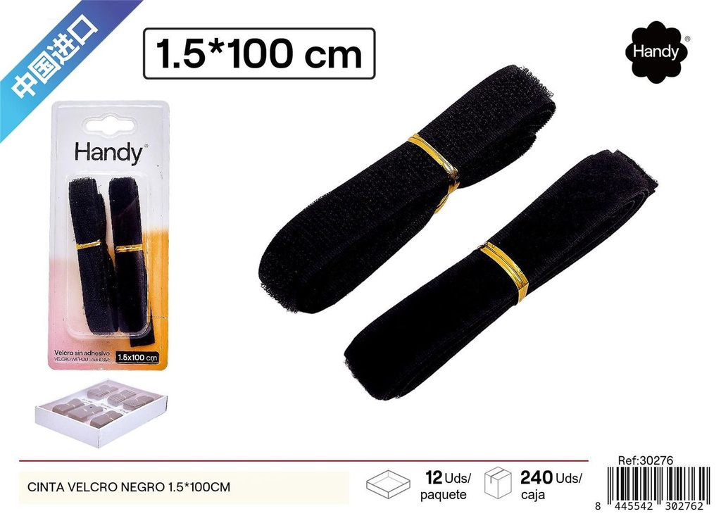 Cinta velcro negra 1.5 x 100cm - Accesorios de costura