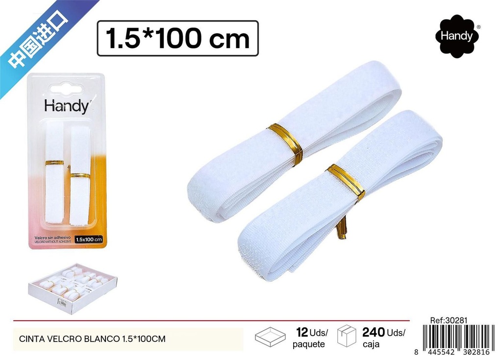 Cinta velcro blanco 1.5*100cm para manualidades y hogar