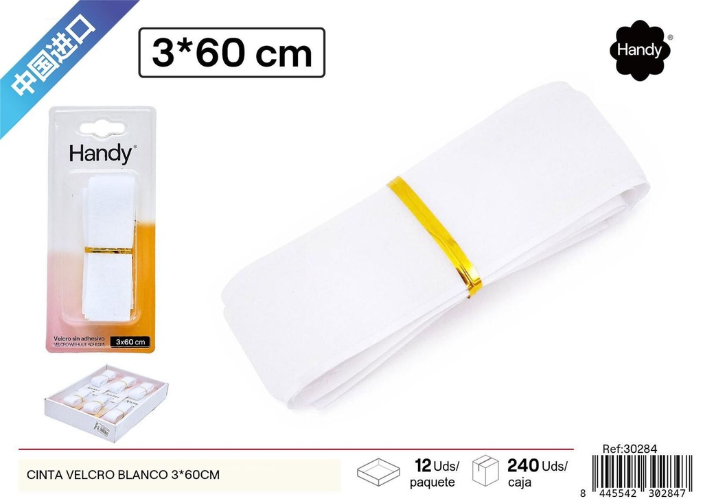 Cinta velcro blanca 3 x 60cm - Accesorios de costura