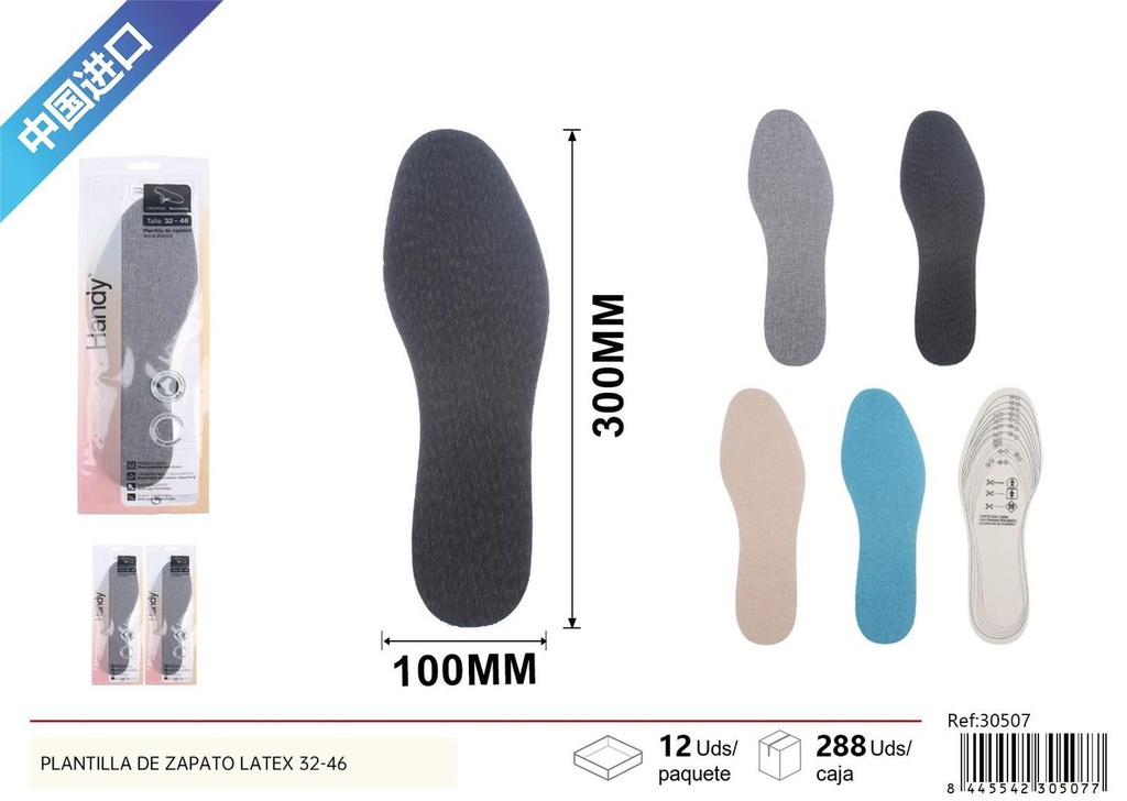 Plantilla de zapato de látex talla 32-46 para confort