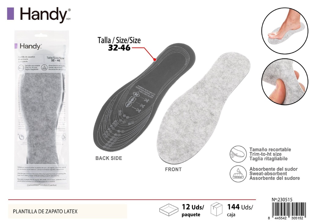 Plantilla de zapato de látex negro (tallas 32-46) - Accesorios de calzado