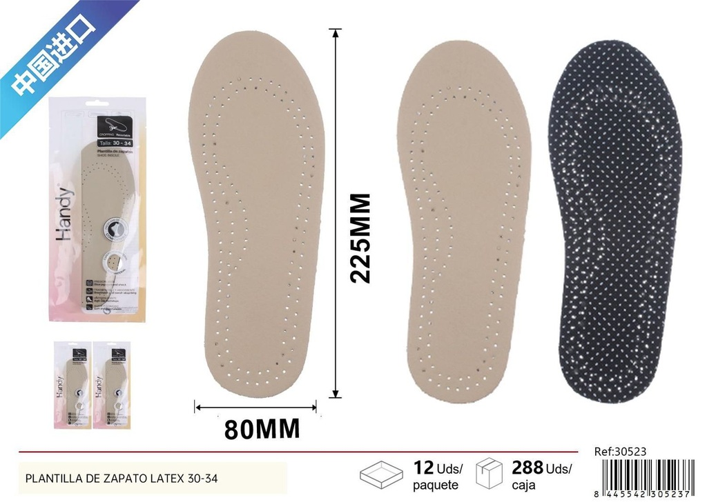 Plantilla de zapato látex 30-34 para calzado infantil