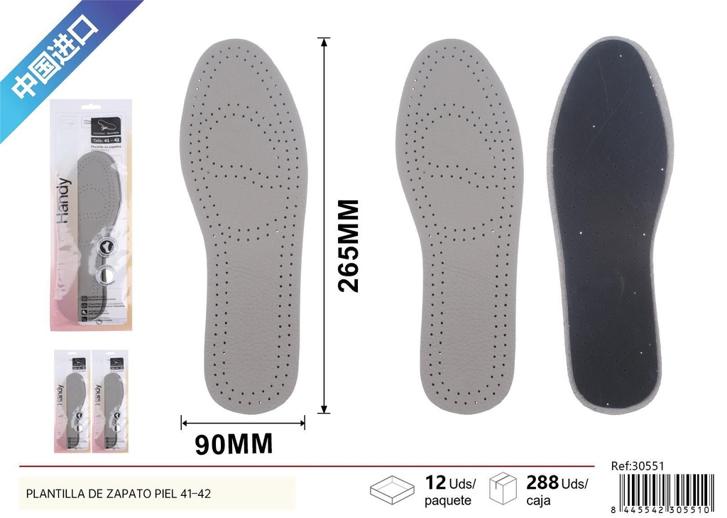 Plantilla de piel para zapato de hombre 41-42 - Accesorios de calzado