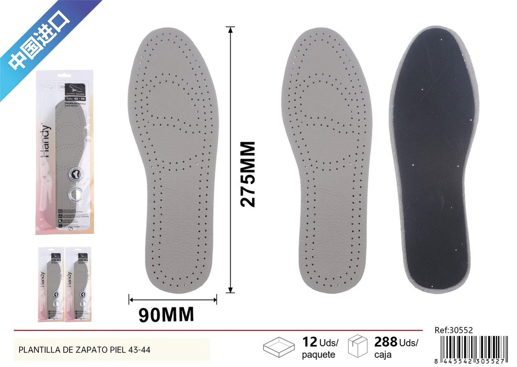 Plantilla de zapato de piel 43-44 para comodidad y durabilidad