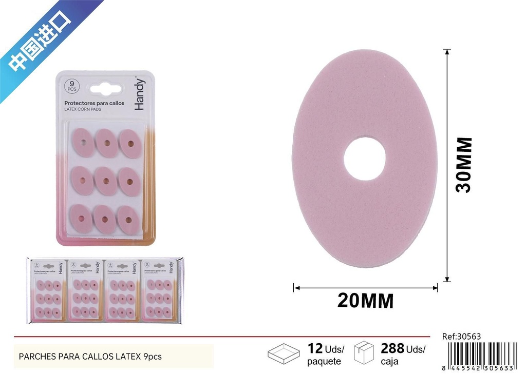 Parches de látex para callos en forma ovalada color rosa 9 pcs - Cuidados para pies