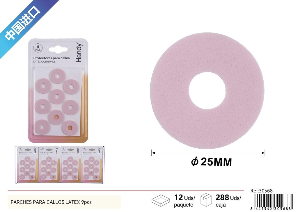 Parches de látex para callos en forma redonda pequeña color rosa 9 pcs - Cuidados para pies
